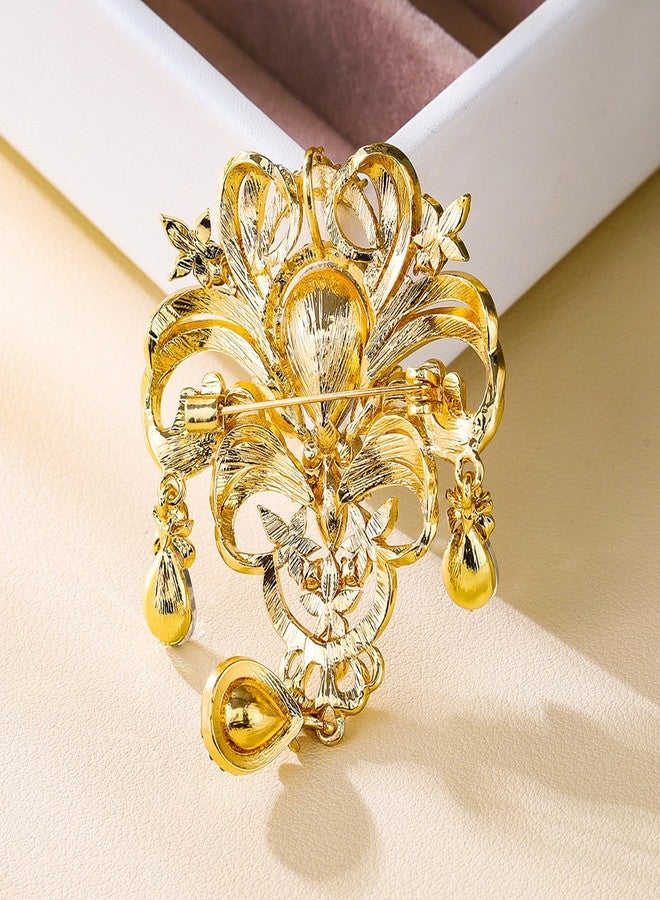 MEEDOZ 4Pcs Vintage Brooch Pins for Women Fashion, Crystal Rhinestone Wedding Bouquet DIY Flower Brooches Set for Crafts (Gold) - Image 5